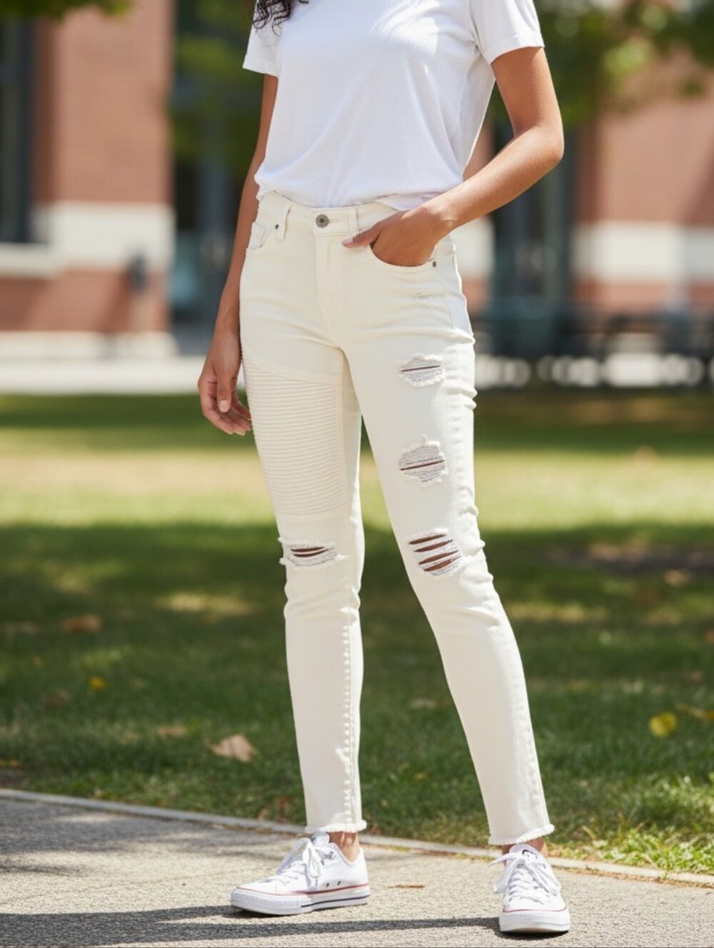 Scotch Soda Amsterdam's Blauw Midrise Distressed La Parisienne Skinny 26 White